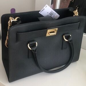 Michael Kors Black Satchel with Gold Chain Hardware